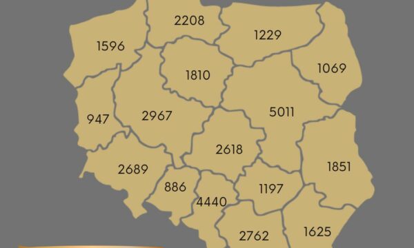 Liczba zgonów wg województw w sierpniu 2022 - mapa